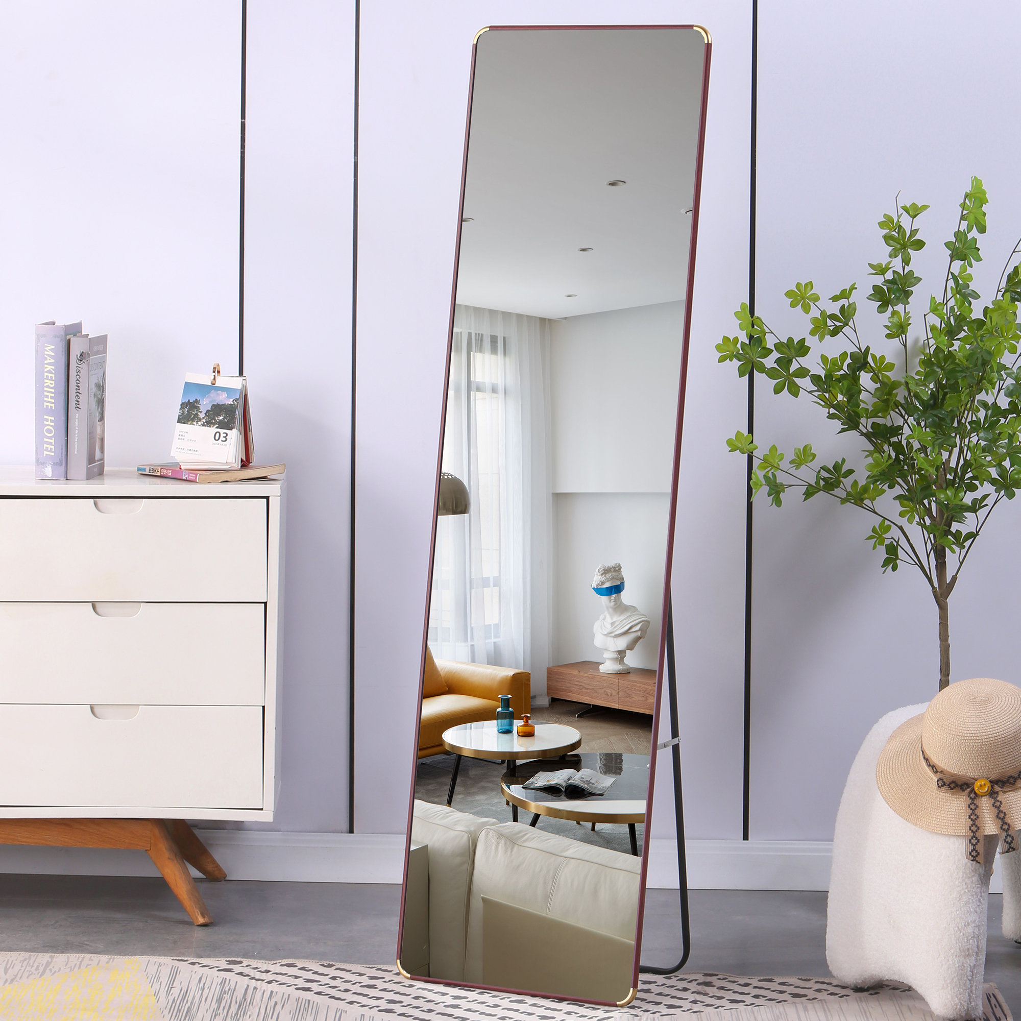 Ebern Designs Ayleth Solid Wood Rectangle Mirror 60" x 16.5" Walnut ...